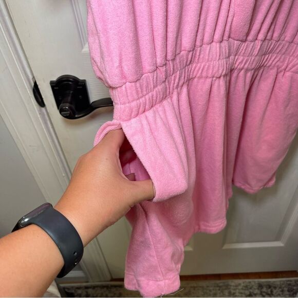 The Good American Terry Cloth Cinched Waist Pink Romper Short Sleeves - Picture 8 of 16